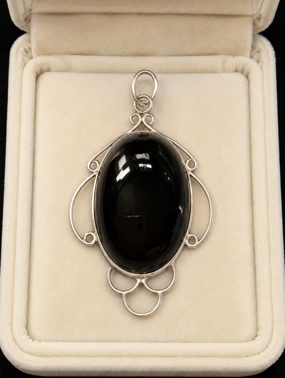 Black Agate? Onyx? Stone Pendant Only NEW Scratch FLAW Silver Tone Hardware
